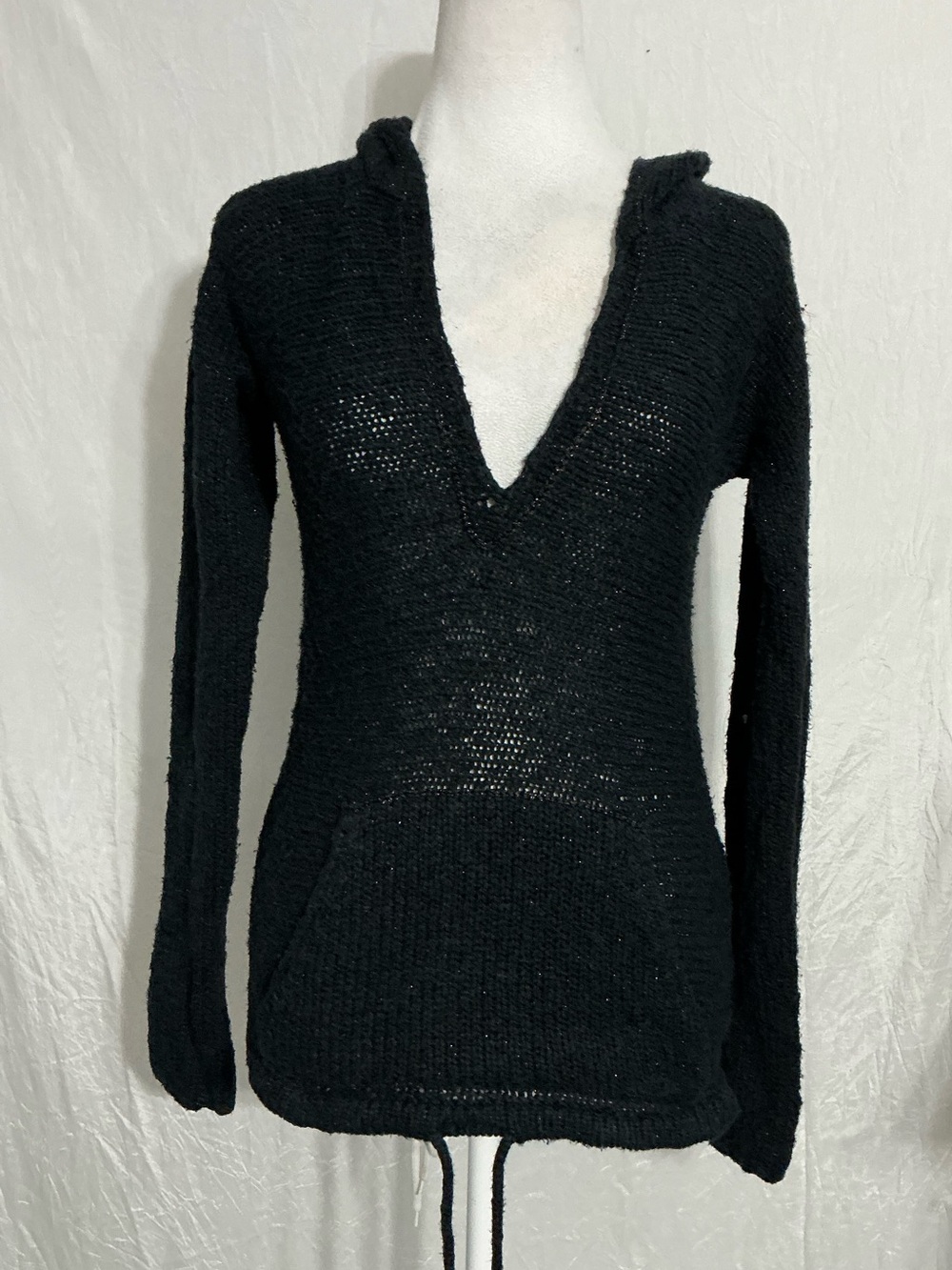Old Navy Black V-Neck Knit Hoodie Sweater